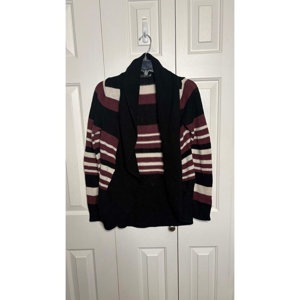 Derek heart vintage y2k cardigan burgundy black stripe knit emo open front m